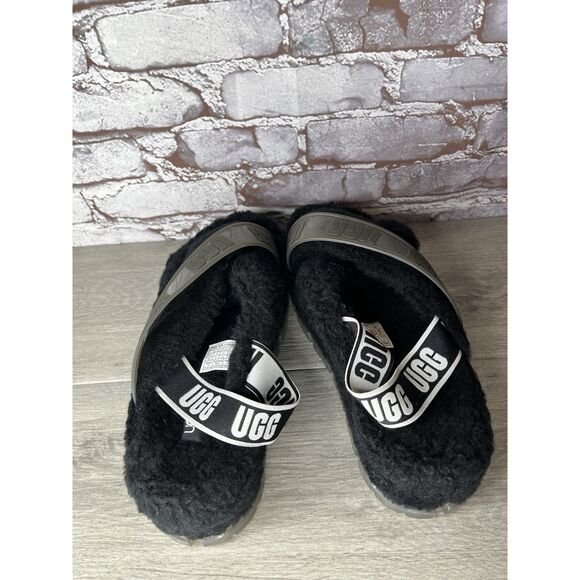 UGG Fuzzita Black Fur Slingback Slipper Platform Sandals Women 10US/41EU 1135237 - Picture 15 of 16